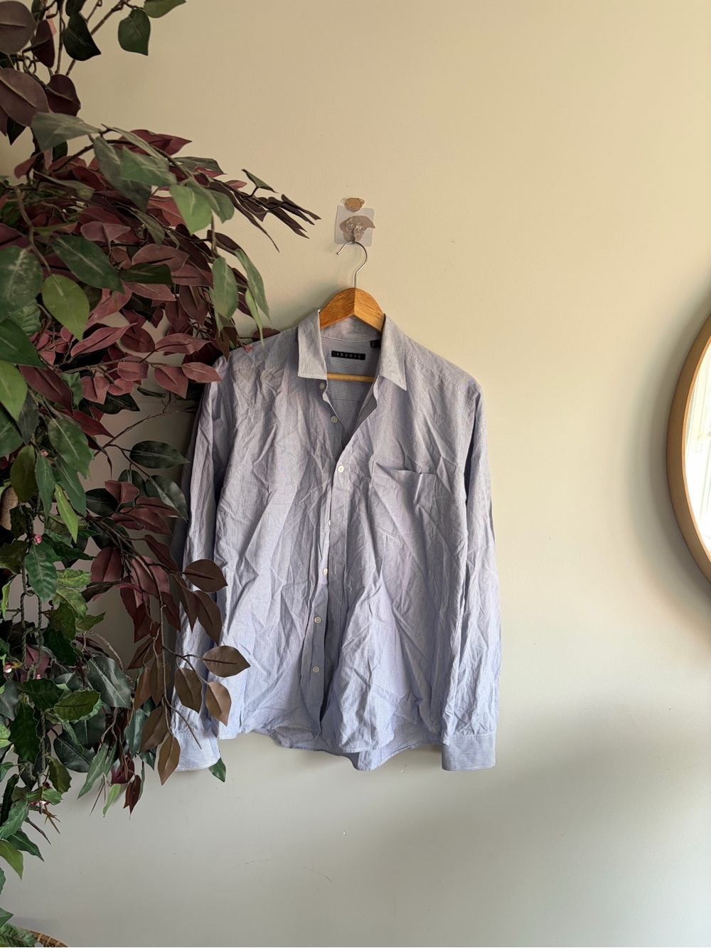 Theory Blue and White Pinstripe Dress Shirt
